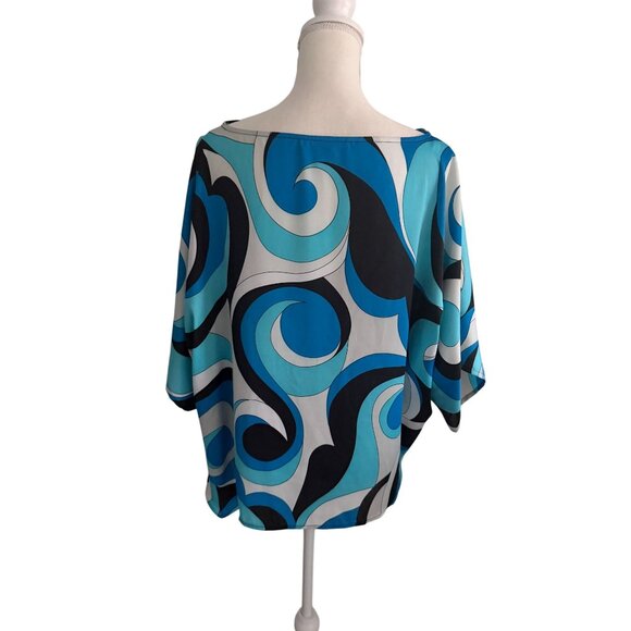 MICHAEL KORS Blue Swirl Mod Print Batwing Sleeve Top Size XL - Picture 5 of 7